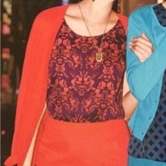 Cabi 3258 Purple Plum Maroon Red Sakura Cameo Print Layered Tank Feminine Large - Picture 13 of 14